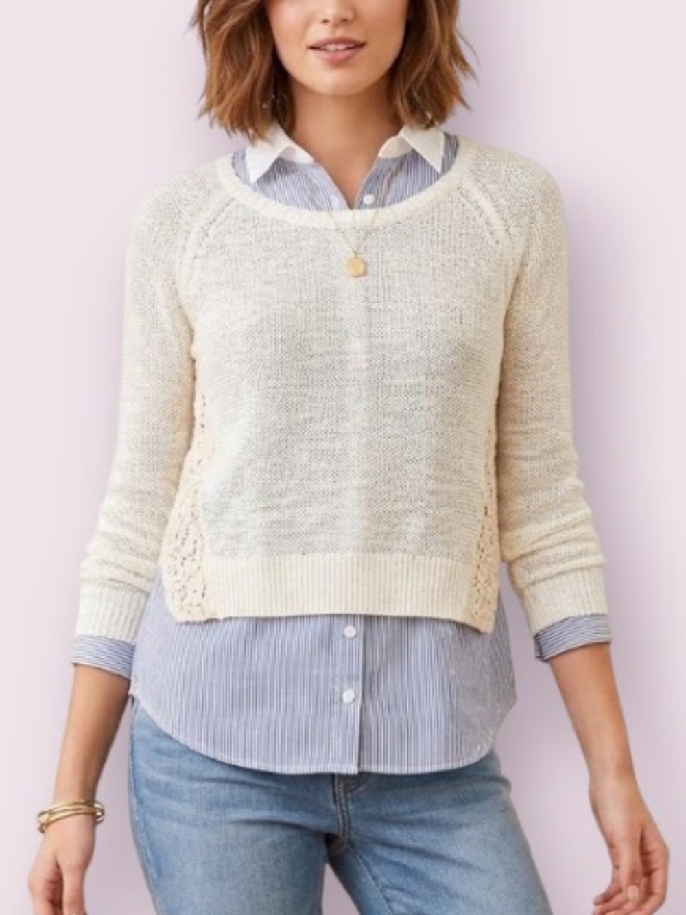 Anthropologie Moth Knit Crochet Tier Polka Dot Bottom Layered Sweater Size XS